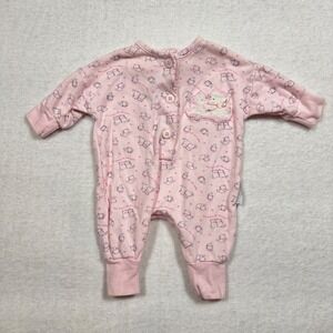 VTG Vitamins Baby Pink Kitten Print Romper 0-3 Mo Cotton Long Sleeve One Piece